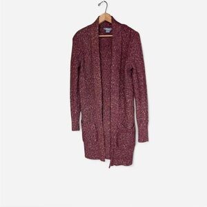 Women's Small Cottagecore Burgundy Open-Front Cardigan Knit Sweater